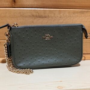 Coach Olive Leather Wristlet with Gold Chain